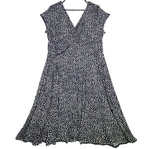 Chadwicks Dress Women's XL Navy Blue White Polka Dot Faux Wrap Fit Flare Office